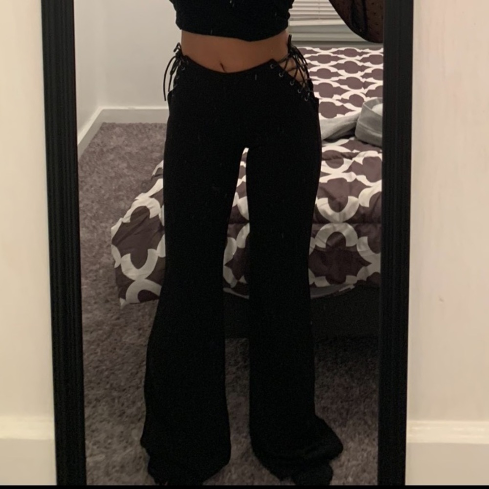 Black Flared Lace-Up Pants